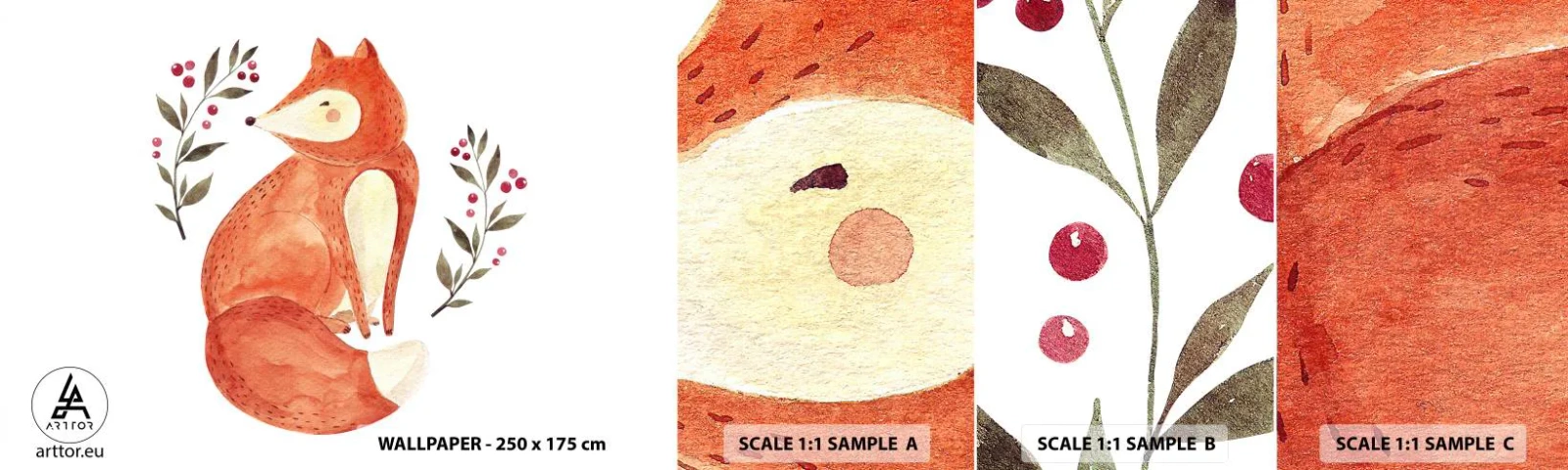 Mostră tapet autocolant Deluxe Sticker - Micuțul roșcat - Pentru copii, Vulpe, Basm - 100x30 cm