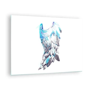 Tablou pe sticlă - Aripi de înger în nuanțe de albastru și gri - 70x50cm - Am nevoie de aripi - Decorațiune modernă pentru perete pentru living și dormitor ARTTOR