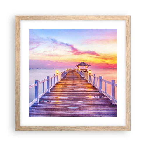 Poster în ramă de stejar deschis - Tăcerea serii în liliac-auriu - 40x40 cm