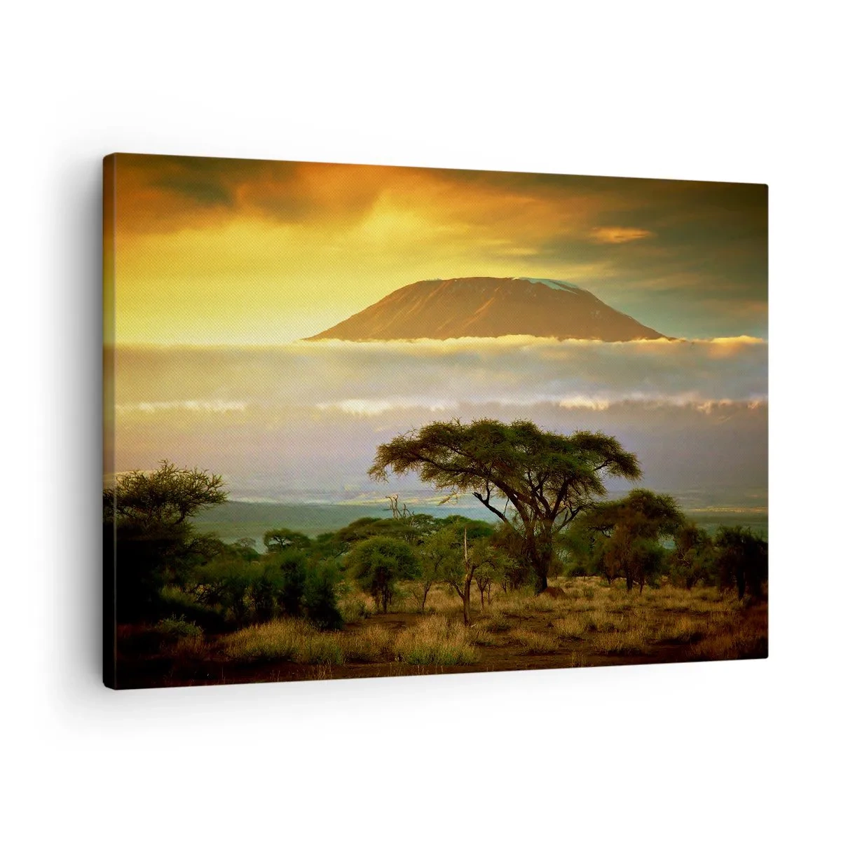 Tablou pe pânză Canvas - Peisaj african cu Kilimanjaro la răsărit - 70x50cm - Visul unui călător - Decorațiune modernă pentru perete pentru living și dormitor ARTTOR