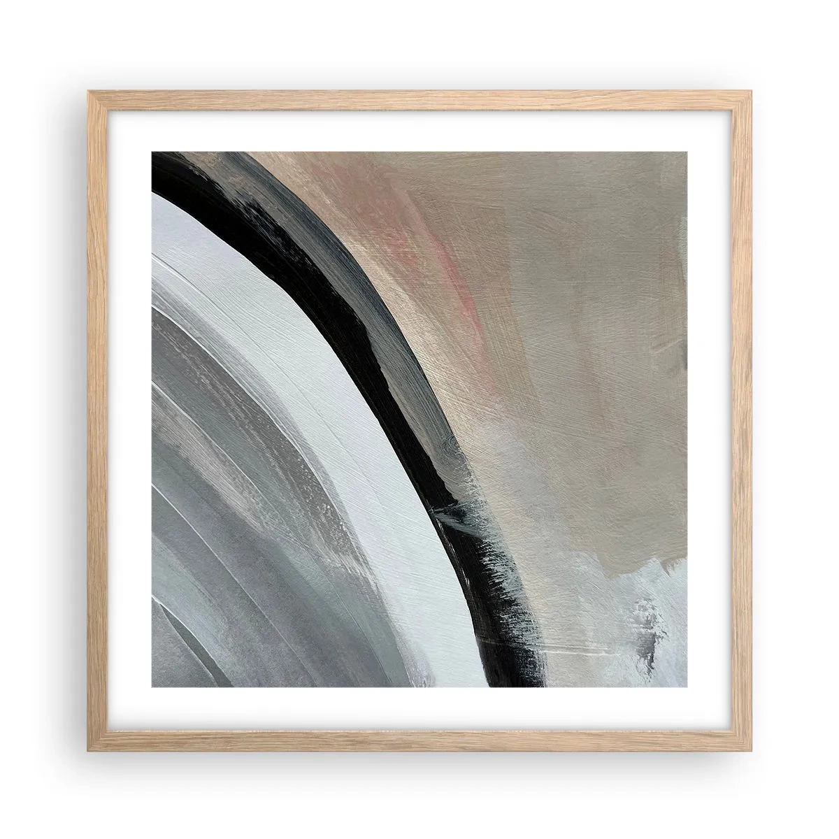 Poster în ramă de stejar deschis - Compoziție: arc de negru și gri - 50x50 cm