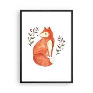 Poster în ramă neagră - Ilustrație a unei vulpi înconjurate de crengi cu fructe roșii - 50x70cm - Micuțul roșcat - Decorațiune modernă pentru perete pentru living și dormitor ARTTOR