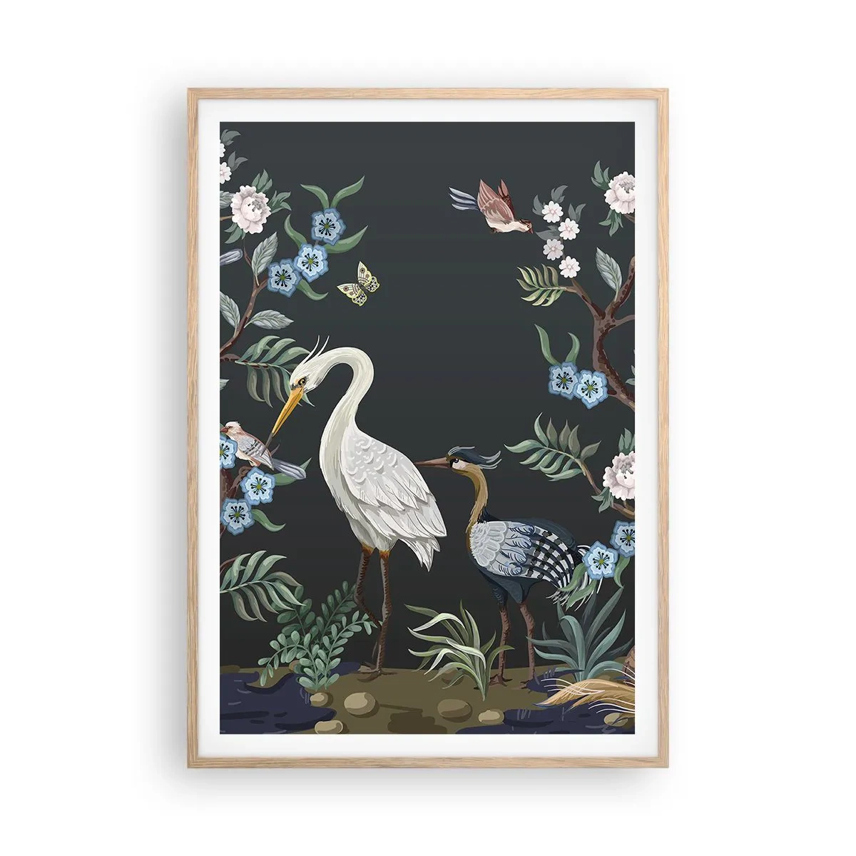 Poster în ramă de stejar deschis - Parada păsărilor - 70x100 cm