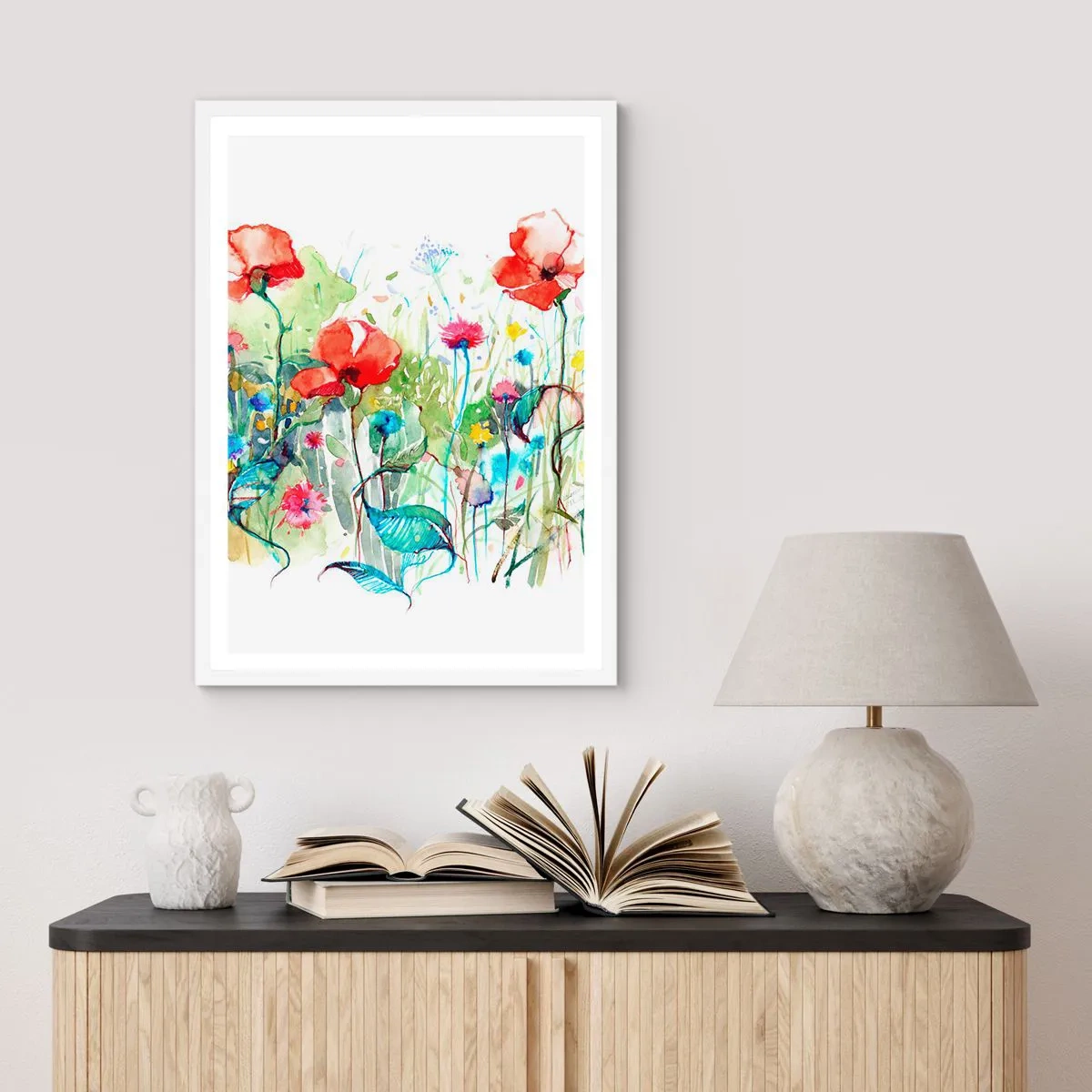 Poster în ramă albă - O pajiște înflorită în luna mai - 40x50 cm