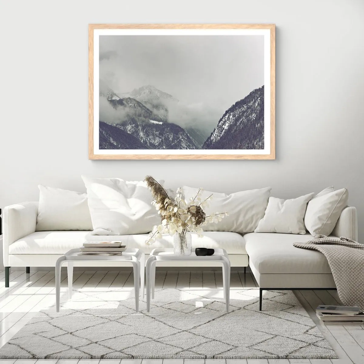 Poster în ramă de stejar deschis - Valea cețoasă - 70x50 cm