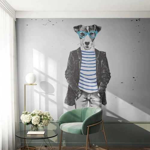 Tapet Standard Eco - Câinele în dungi - Abstracția, Om, Câine - 350x256 cm