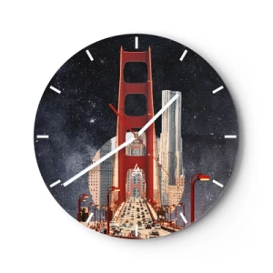 Ceas de perete - Ceas pe sticlă - Podul orașului în lumina felinarelor pe fundalul cerului înstelat - 30x30cm - Întotdeauna în centru - Decorațiune modernă pentru perete pentru living, bucătărie și dormitor ARTTOR