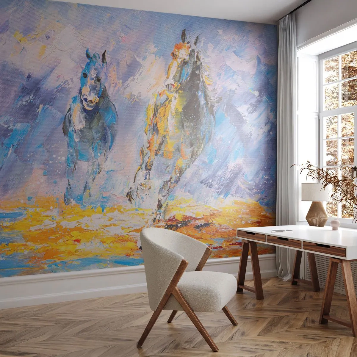 Tapet Autoadeziv Deluxe Sticker - Galopând prin strălucire - Animale, Cai, Impresionism - 250x175 cm