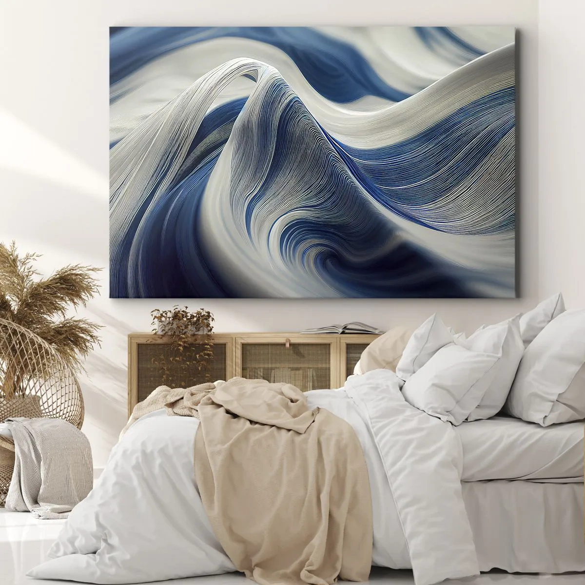 Tablou pe pânză - Fluiditate de albastru și alb - 70x50 cm