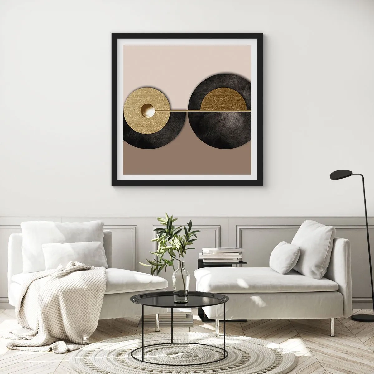 Poster în ramă neagră - Variații în jurul unui cerc - 60x60 cm