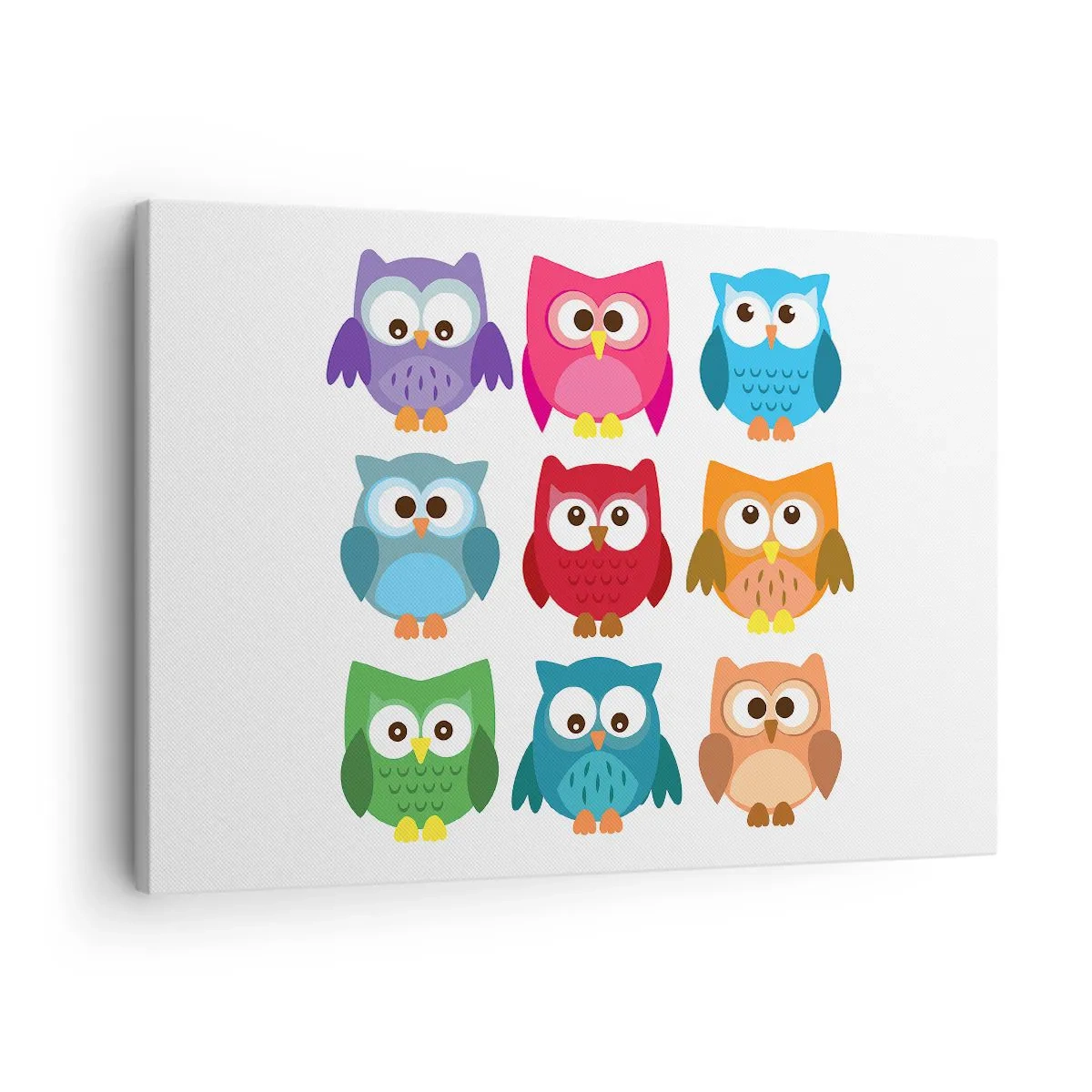 Tablou pe pânză Canvas - Ilustrații colorate cu bufnițe într-un stil copilăresc - 70x50cm - Diferențele pot fi amuzante - Decorațiune modernă pentru perete pentru living și dormitor ARTTOR