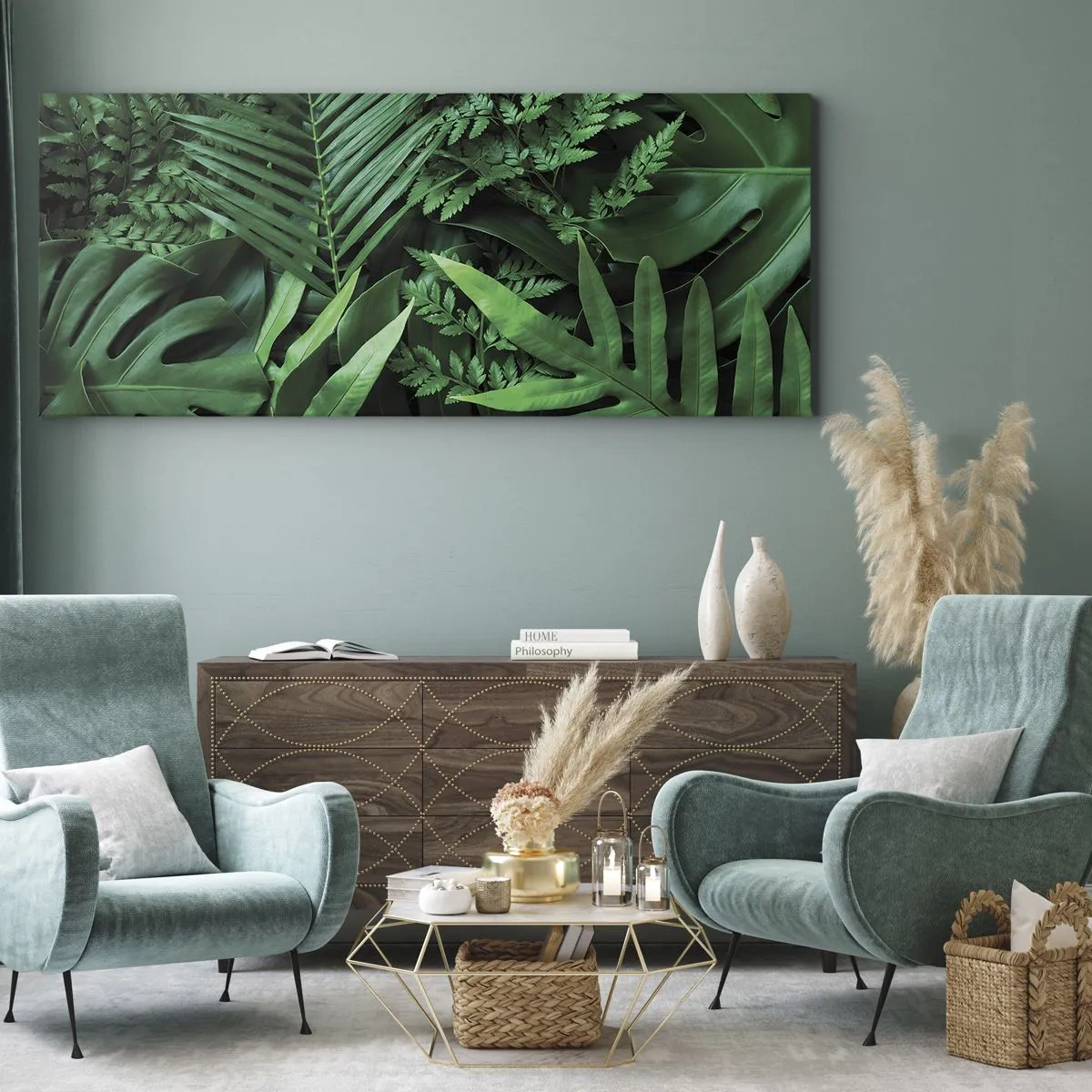 Tablou pe pânză - Înfășurate în verde - 100x40 cm