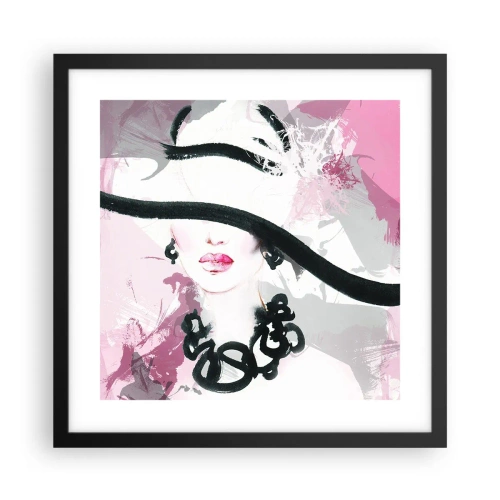 Poster în ramă neagră - Studiu unei dame în negru și roz - 40x40 cm