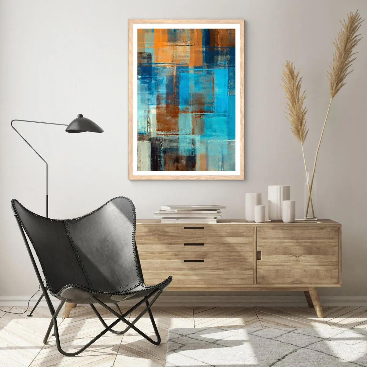 Poster în ramă de stejar deschis - Prin valul albastru - 61x91 cm