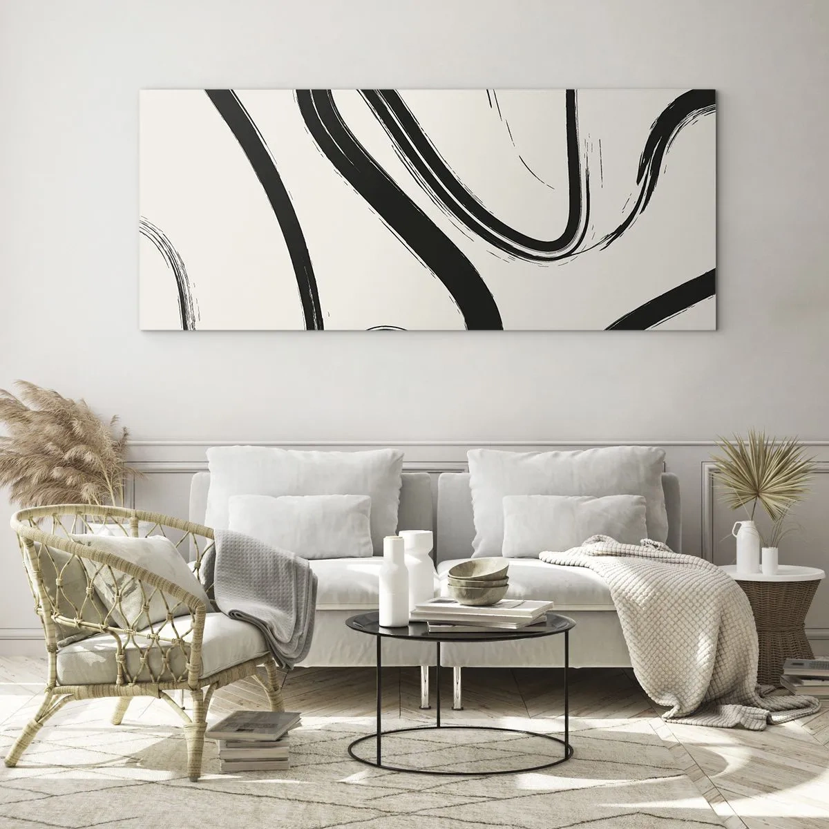 Tablou pe sticlă - Capriciu în alb și negru - 100x40 cm
