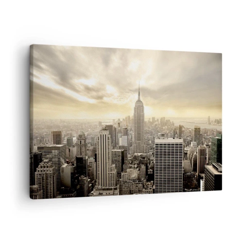 Tablou pe pânză Canvas - Panoramă a orașului cu vedere la Empire State Building - 70x50cm - New York țesut din gri - Decorațiune modernă pentru perete pentru living și dormitor ARTTOR