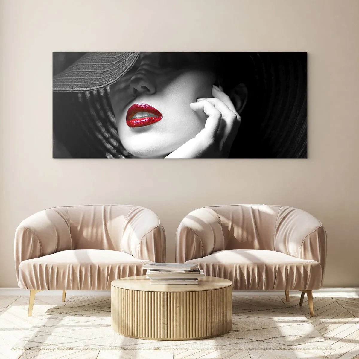 Tablou pe sticlă - Studiu în stacojiu - 100x40 cm