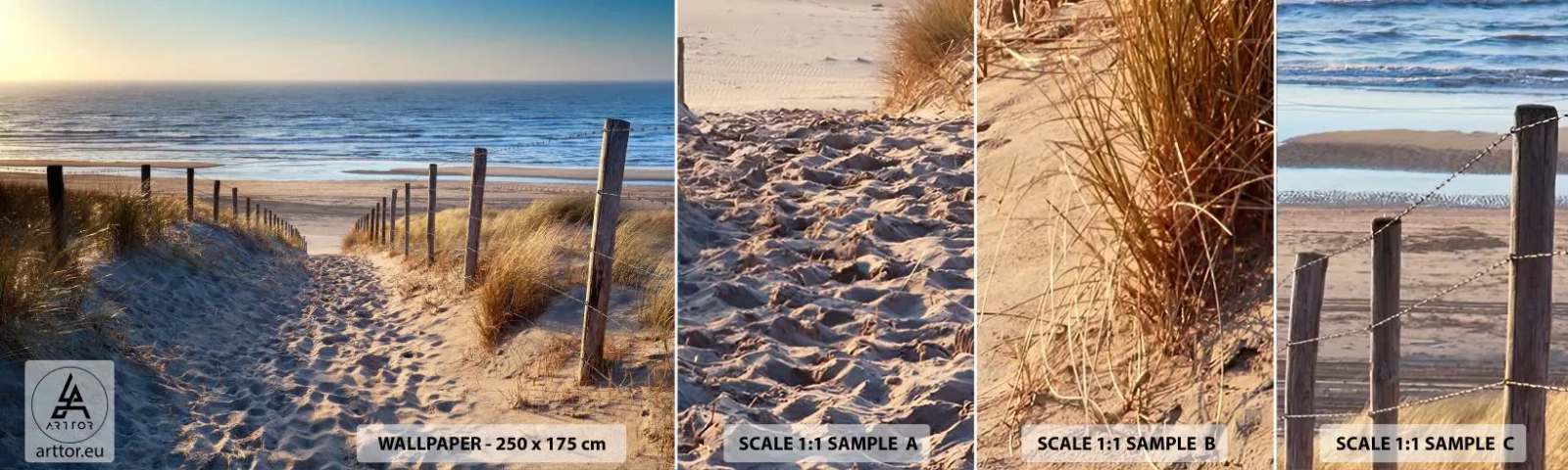 Mostră tapet autocolant Deluxe Sticker - Zumzet de mare, o plajă sălbatică printre ierburi... - Peisaj, plajă, Dunele - 100x30 cm