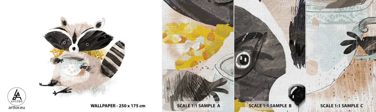 Mostră tapet Premium Canvas - Prietenul meu ratonul - Pentru copii, Raton, Grafică - 100x30 cm