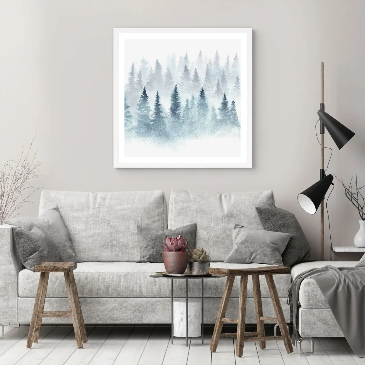 Poster în ramă albă - Înfășurate în ceață - 60x60 cm