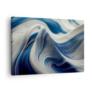 Tablou pe pânză Canvas - Valuri abstracte în nuanțe de albastru și alb - 70x50cm - Fluiditate de albastru și alb - Decorațiune modernă pentru perete pentru living și dormitor ARTTOR