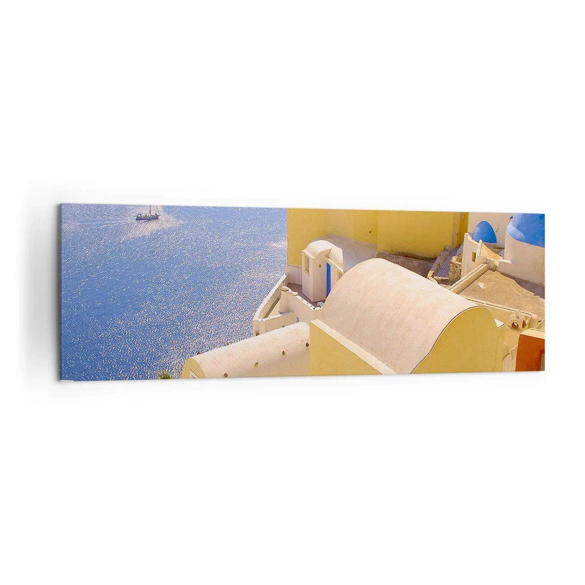 Tablou pe pânză - Peisaj grecesc în alb și albastru - 160x50 cm
