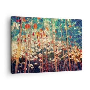 Tablou pe pânză Canvas - O pădure de bambus colorată, cu culori intense - 70x50cm - Viața secretă a frunzelor - Decorațiune modernă pentru perete pentru living și dormitor ARTTOR