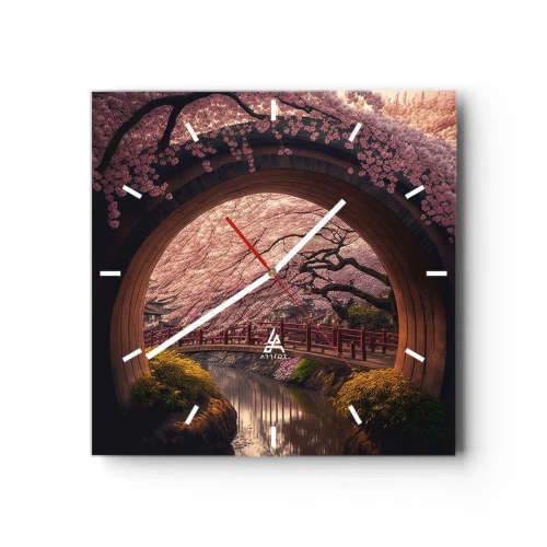 Ceas de perete - Ceas pe sticlă - Primăvara japoneză - 40x40 cm