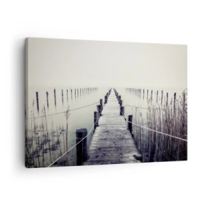 Tablou pe pânză Canvas - Un pod de lemn care duce într-un spațiu încețoșat - 70x50cm - Scufundă-te în pace - Decorațiune modernă pentru perete pentru living și dormitor ARTTOR