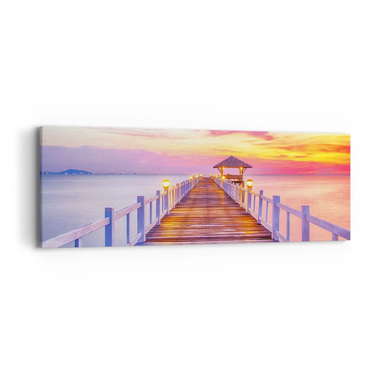 Tablou pe pânză - Tăcerea serii în liliac-auriu - 90x30 cm