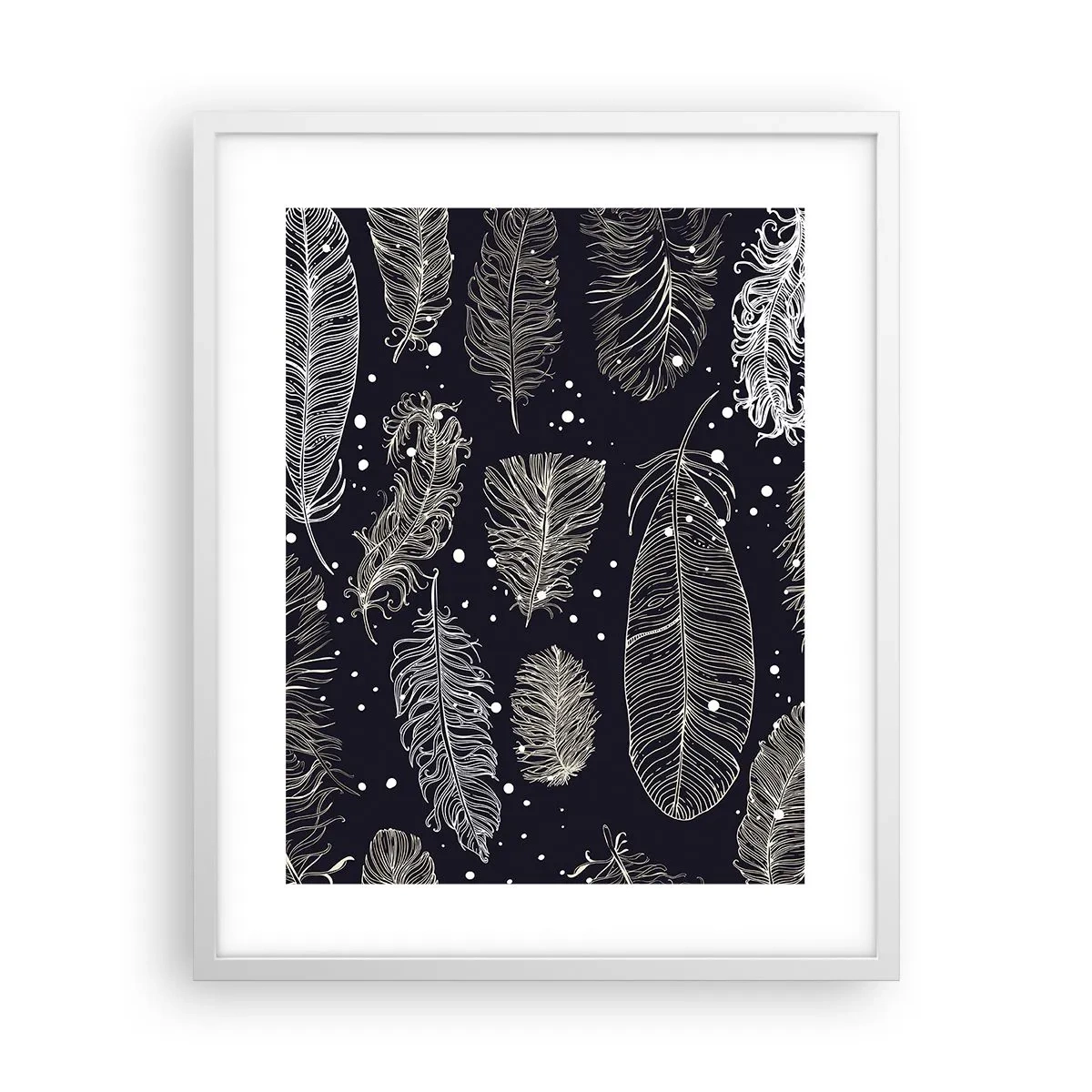 Poster în ramă albă - Dantelă cu pene - 40x50 cm