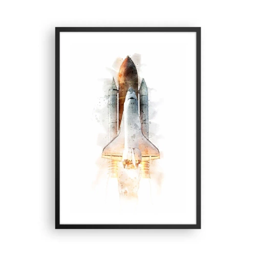 Poster în ramă neagră - Navetă spațială în stil acuarelă decolând - 50x70cm - Exploratorii la start - Decorațiune modernă pentru perete pentru living și dormitor ARTTOR