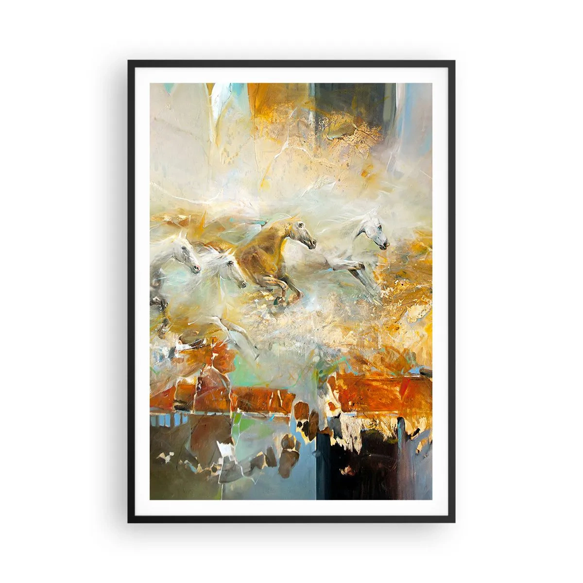 Poster în ramă neagră - Galopând prin lumină - 70x100 cm