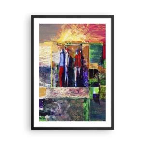 Poster în ramă neagră - Abstracție colorată cu siluete de figuri și culori intense - 50x70cm - Relații și emoții - Decorațiune modernă pentru perete pentru living și dormitor ARTTOR