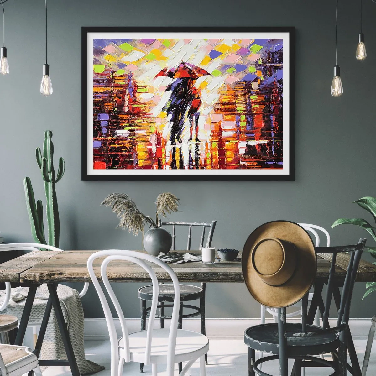 Poster în ramă neagră - Împreună prin noapte și ploaie - 91x61 cm