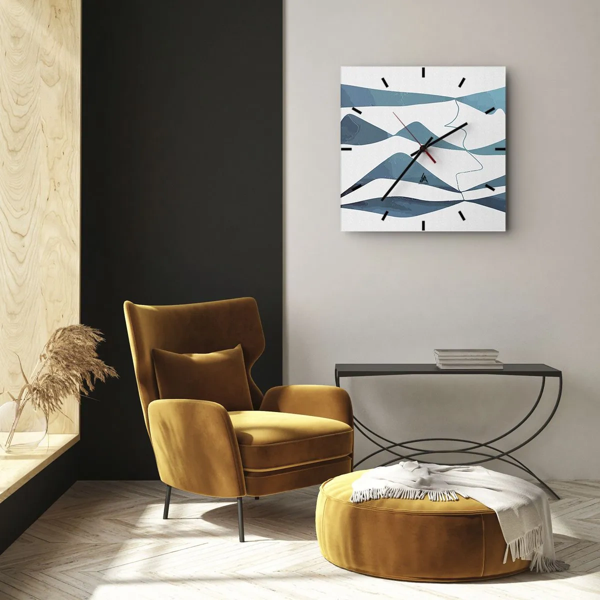 Ceas de perete - Ceas pe sticlă - Abstracție: relație turcoaz - 30x30 cm