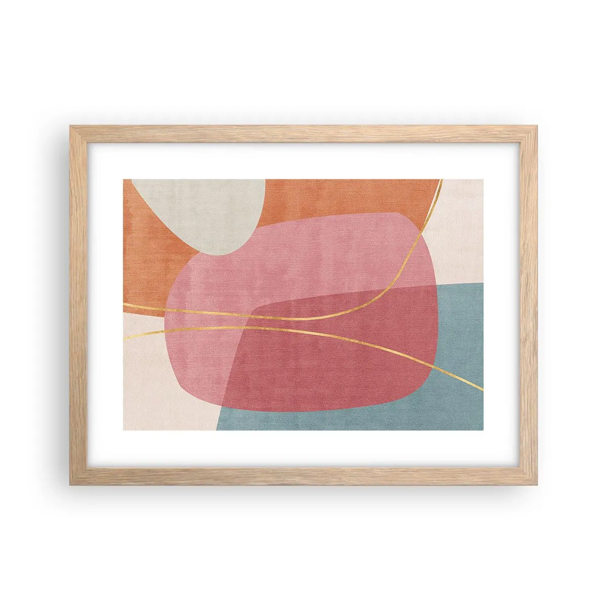 Poster în ramă de stejar deschis - Compoziție pastel cu fir de aur - 40x30 cm