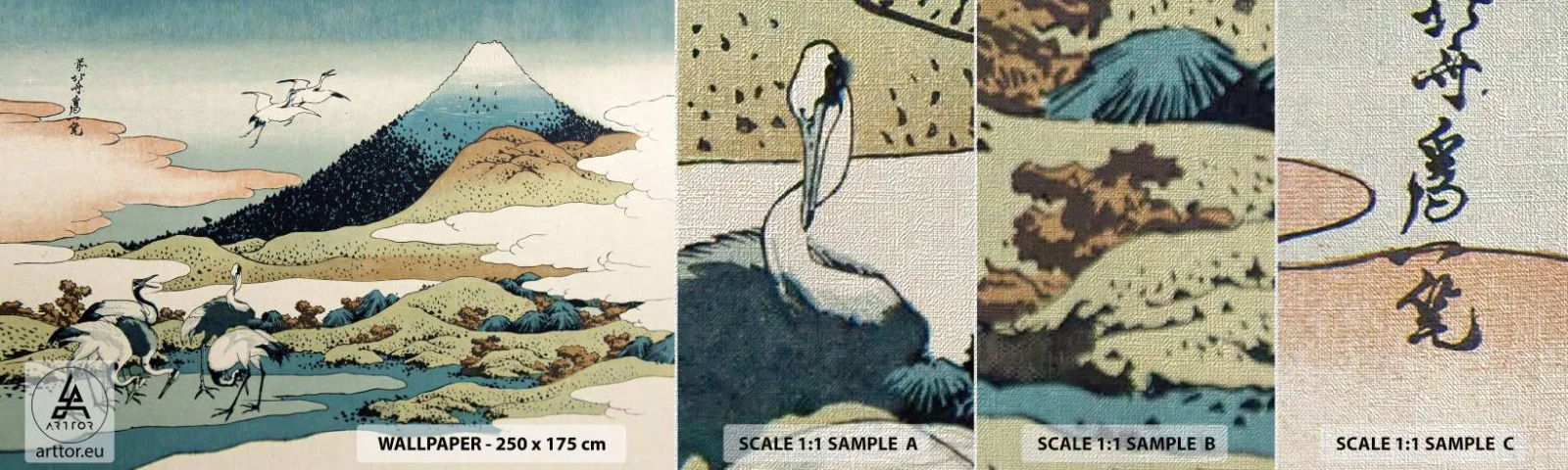 Mostră tapet Premium Canvas - În mod japonez - Barză, Pasăre, Peisaj - 100x30 cm