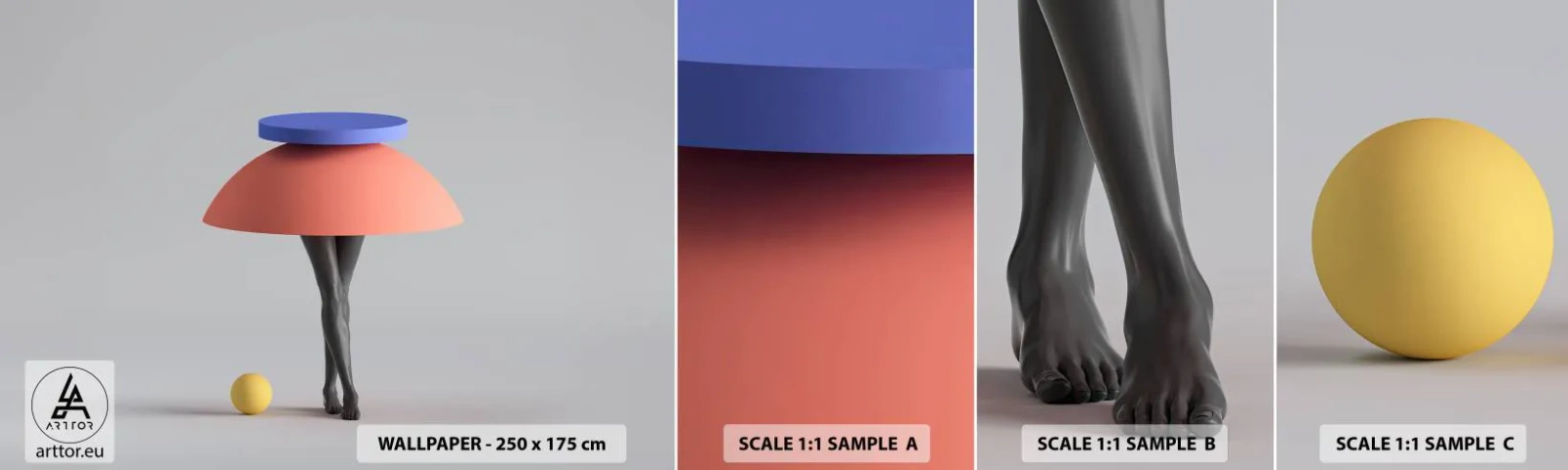 Mostră tapet autocolant Deluxe Sticker - Compoziție suprarealistă - 3D, Picioarele, Forme - 100x30 cm