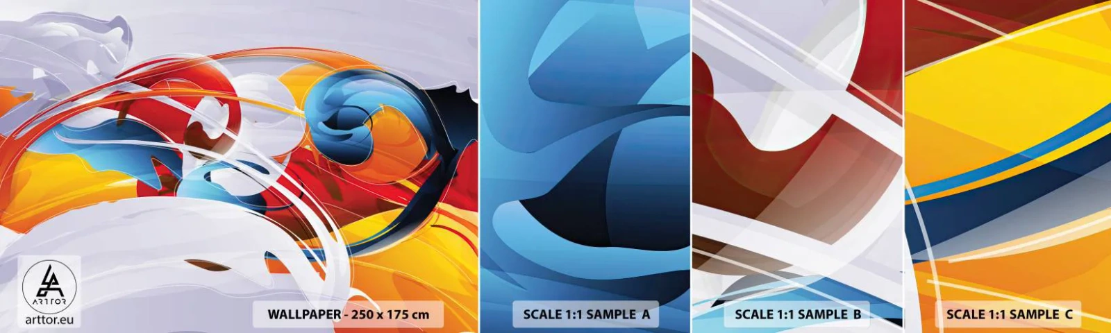 Mostră tapet autocolant Deluxe Sticker - Dansul elementelor - Abstracția, Bucată, Grafică - 100x30 cm