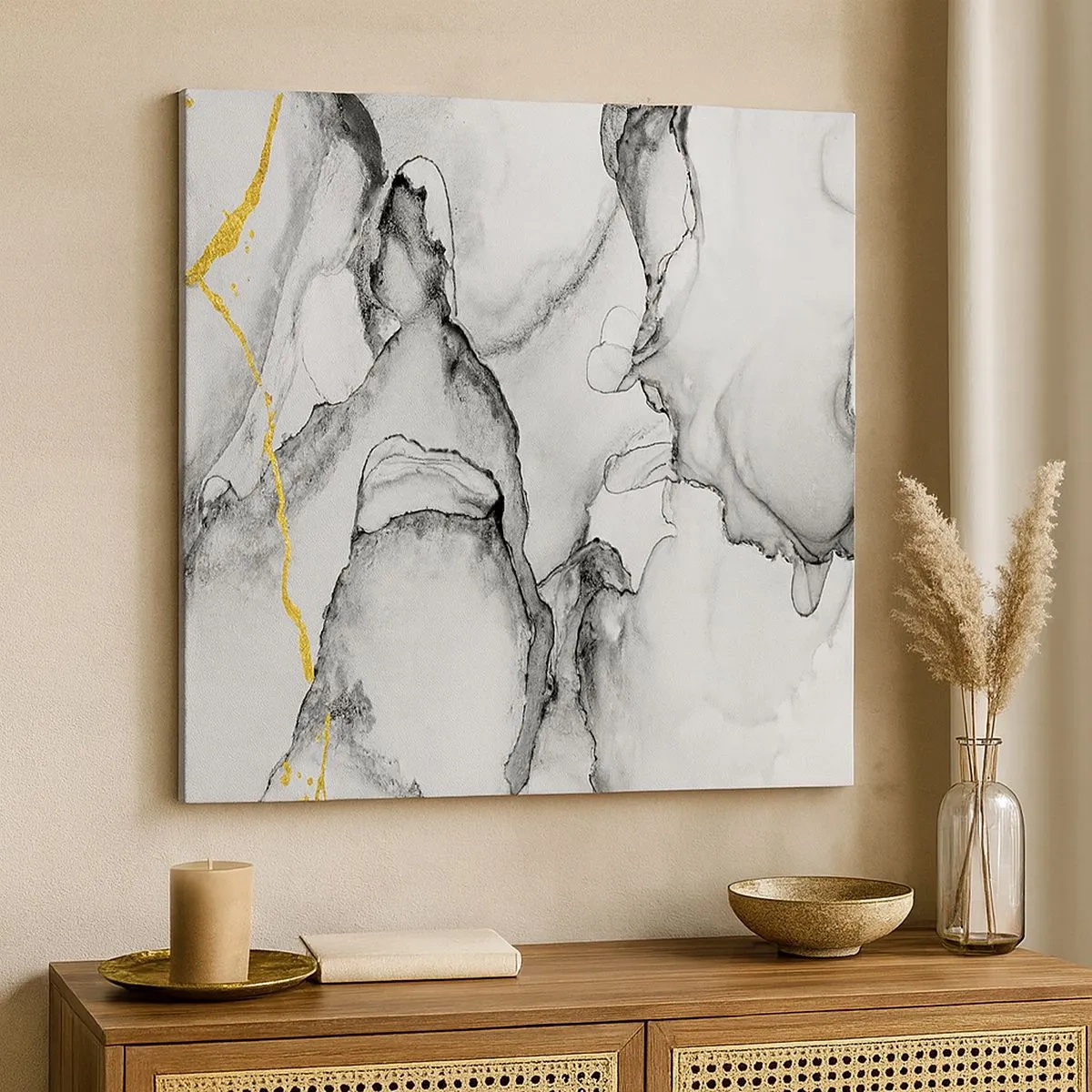 Tablou pe pânză - Compoziție cu motiv auriu - 30x30 cm