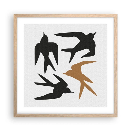 Poster în ramă de stejar deschis - Jocurile rândunelelor - 50x50 cm