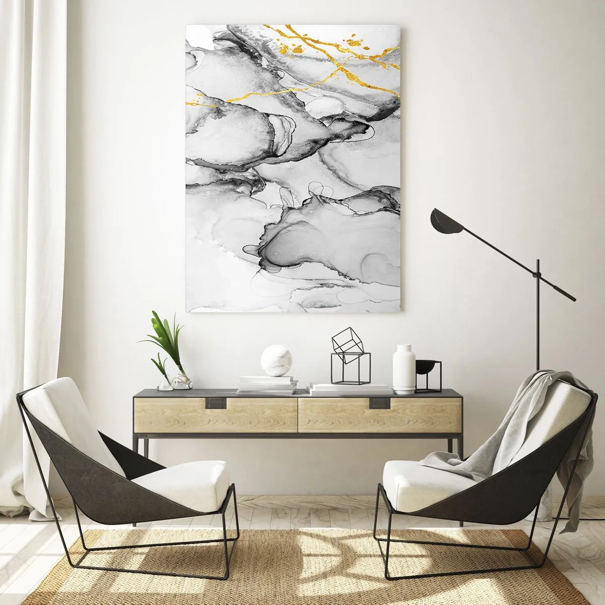 Tablou pe sticlă - Compoziție cu motiv auriu - 50x70 cm