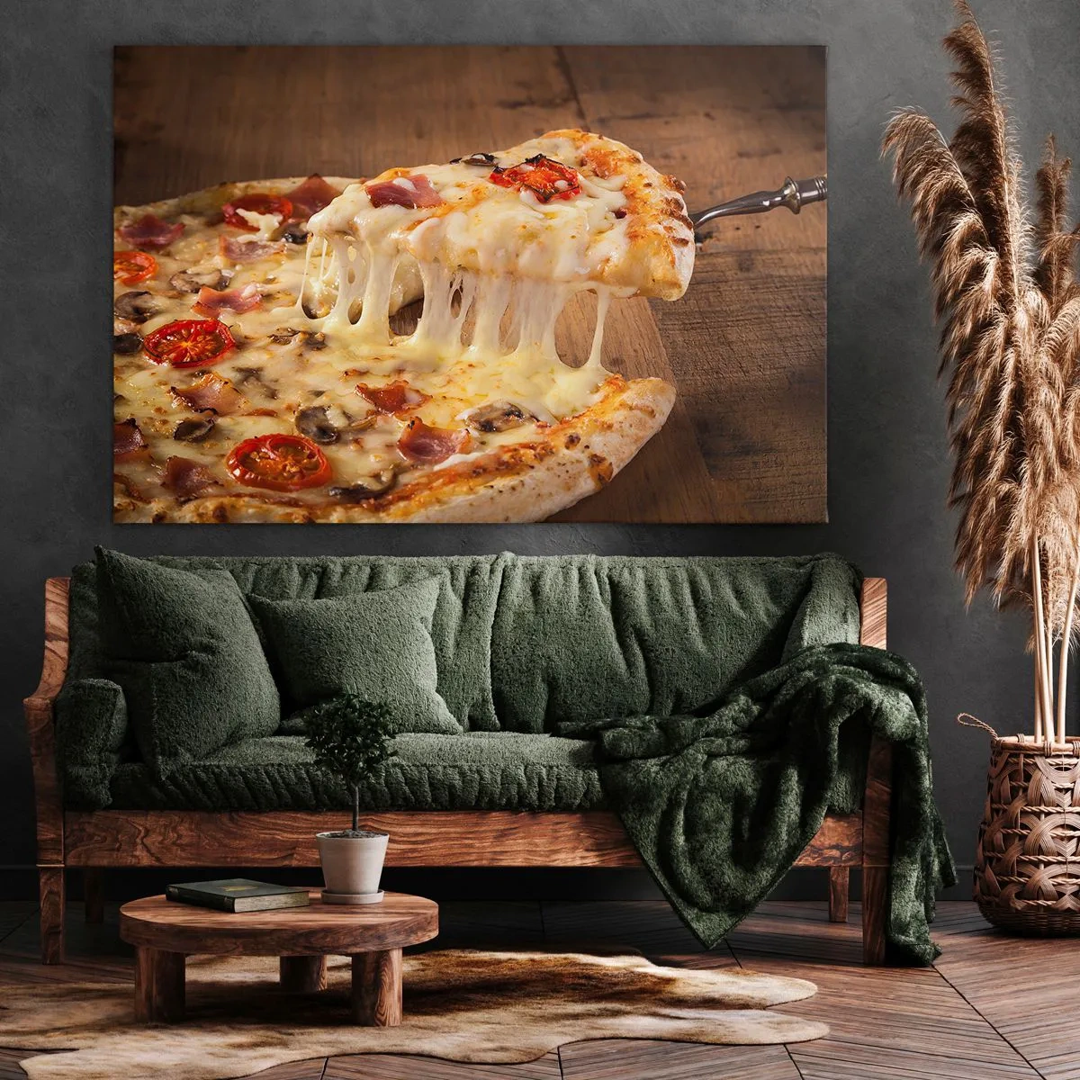 Tablou pe pânză Canvas - Pizza cu brânză filată - 70x50cm - O capodoperă a artei italiene - Decorațiune modernă pentru perete pentru living și dormitor ARTTOR