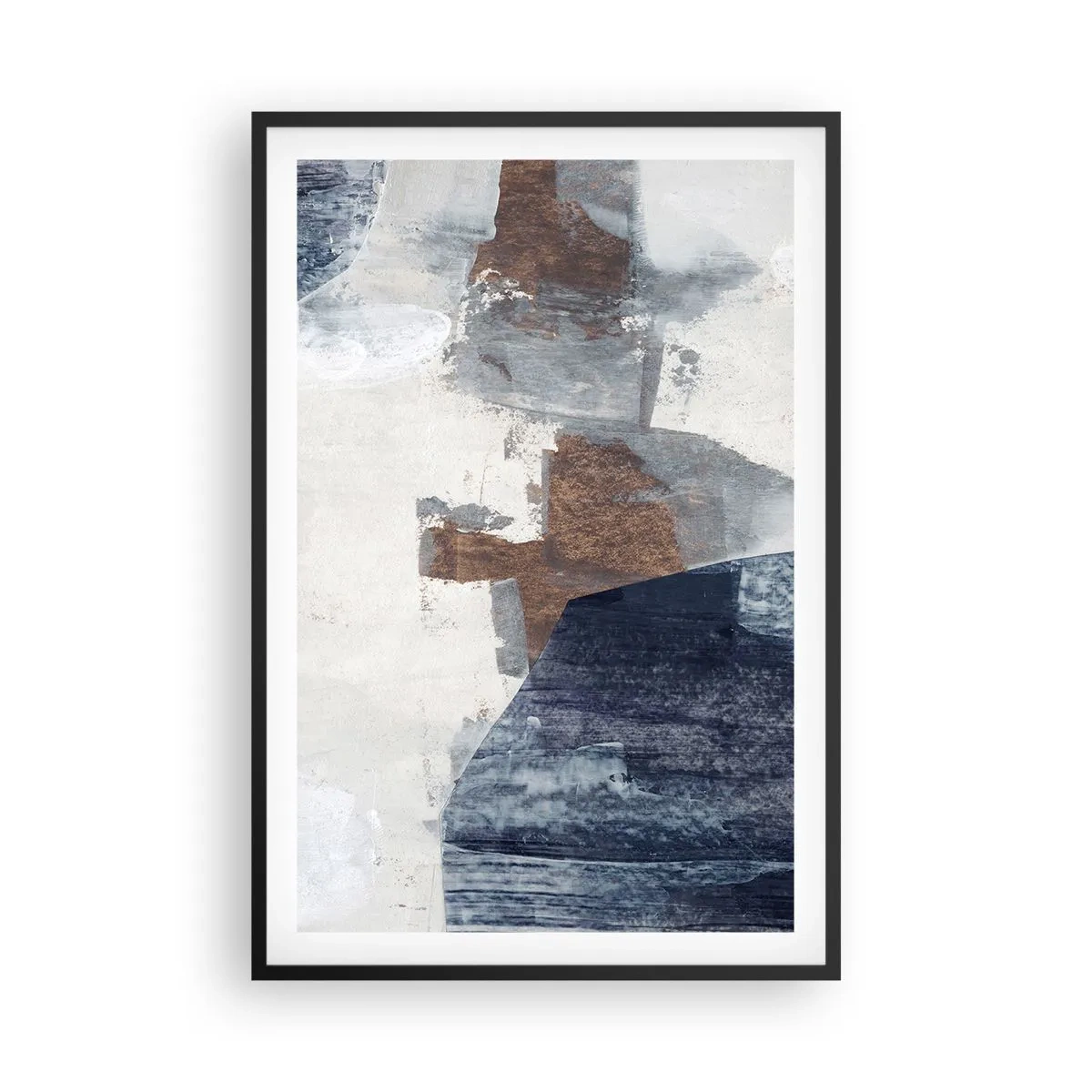 Poster în ramă neagră - Forme albastre-maronii - 61x91 cm