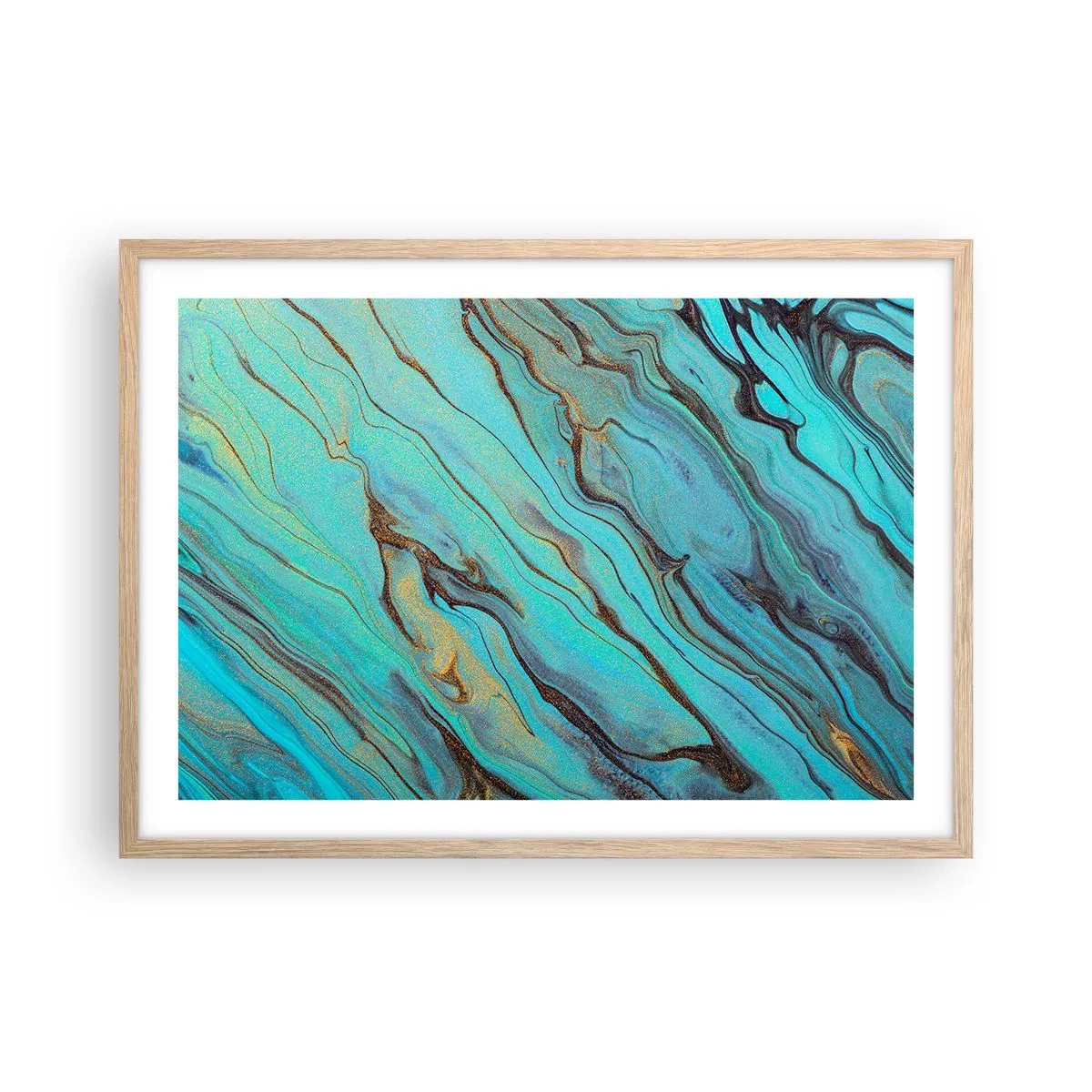 Poster în ramă de stejar deschis - Mareea turcoaz - 70x50 cm