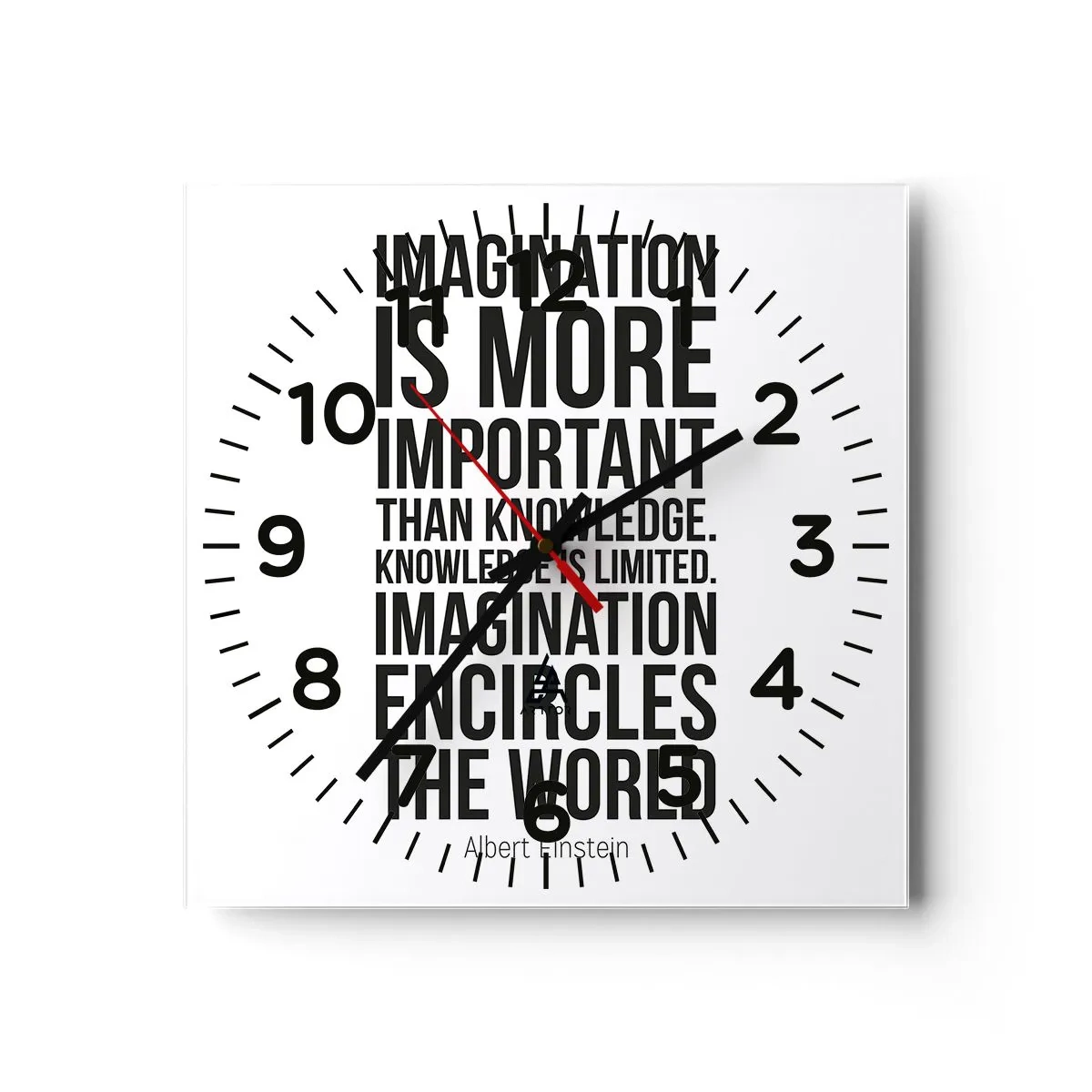 Ceas de perete - Ceas pe sticlă - Einstein despre puterea imaginației - 30x30 cm