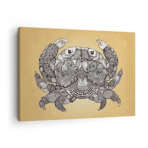 Tablou pe pânză Canvas - Desen decorativ al unui crab pe fundal auriu - 70x50cm - Poveștile Domnului Crab - Decorațiune modernă pentru perete pentru living și dormitor ARTTOR