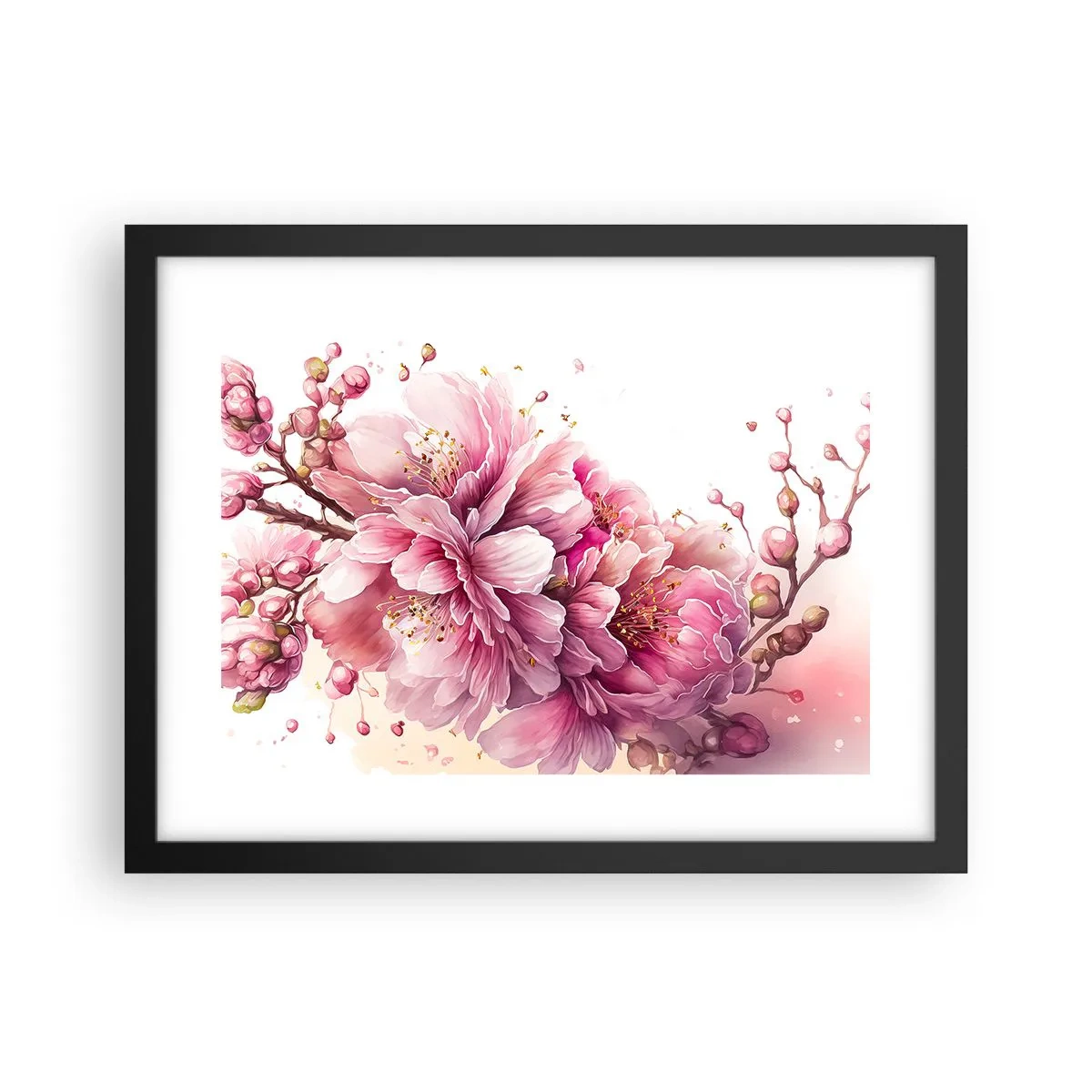 Poster în ramă neagră - Flori de cireș - 40x30 cm