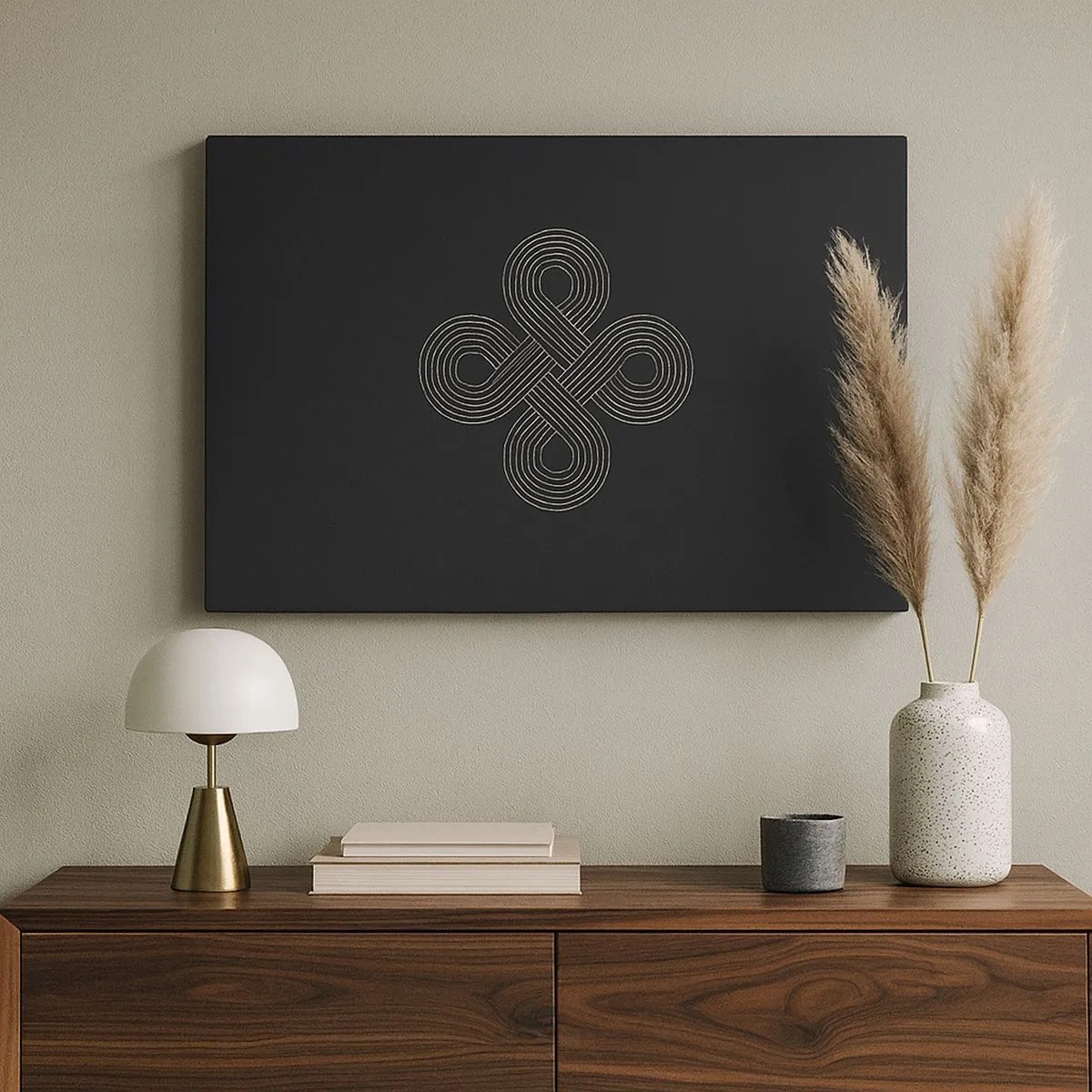 Tablou pe pânză Canvas - Model celtic în stil minimalist pe fundal negru - 70x50cm - În spirit celtic - Decorațiune modernă pentru perete pentru living și dormitor ARTTOR